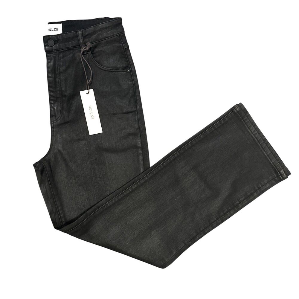 Rolla's Heidi Jean High Rise Loose Straight Coated Black Size 30 Zip Fly Pockets